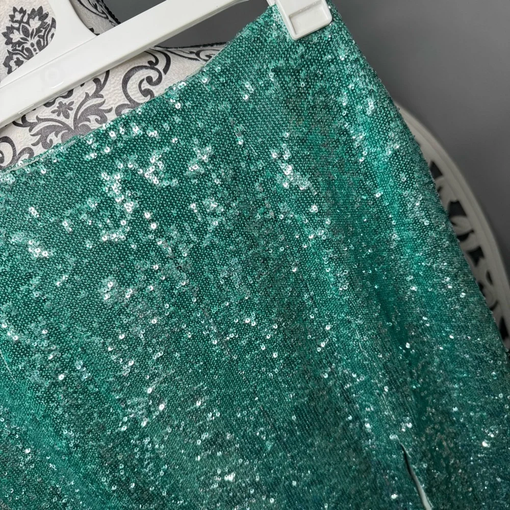 Top Shop Sequin Midi Skirt Size 6 NWT Turquoise Aqua Cocktail Party Boho Glam - Picture 5 of 13